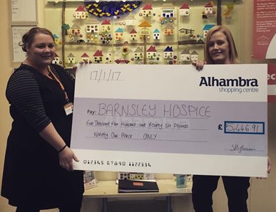 Presenting a giant cheque to the hospice