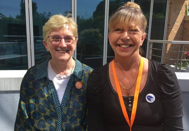 Photo of two ladies standing outside Barnsley Hospice