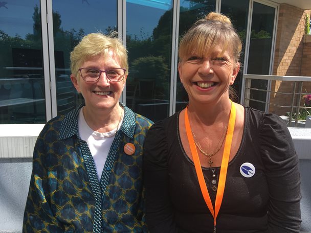 Photo of two ladies standing outside Barnsley Hospice