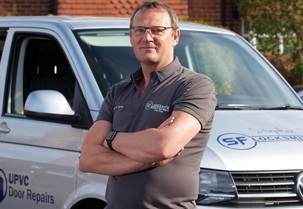 Photo of Stephen Fretwell from SF Locksmith standing next to his van