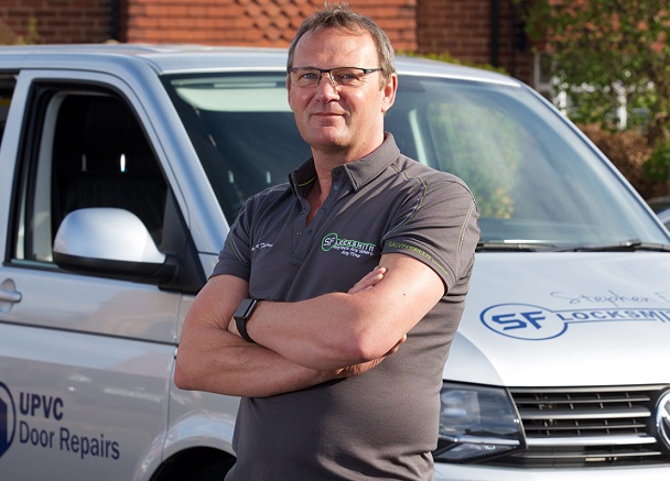 Photo of Stephen Fretwell from SF Locksmith standing next to his van