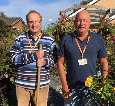 Photo of two of the volunteer gardeners at Barnsley Hospice