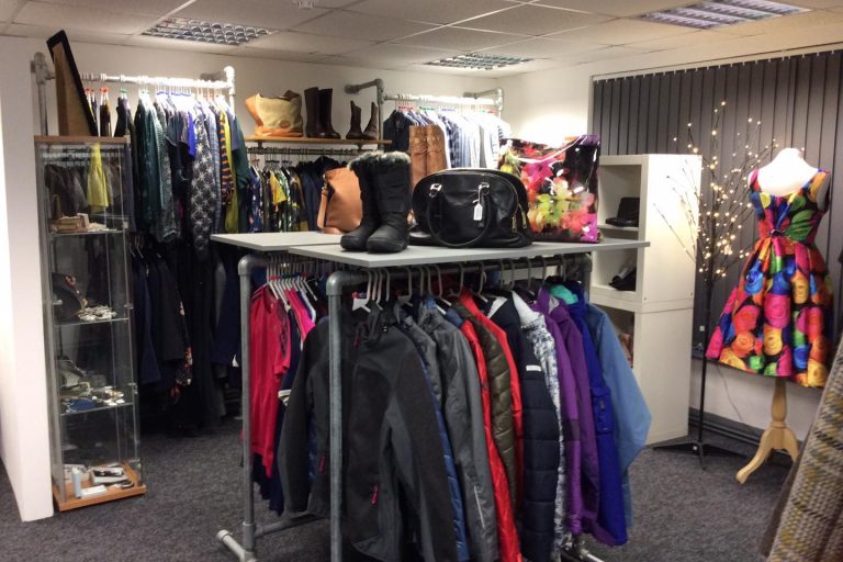 Retail hub showing racks of clothing