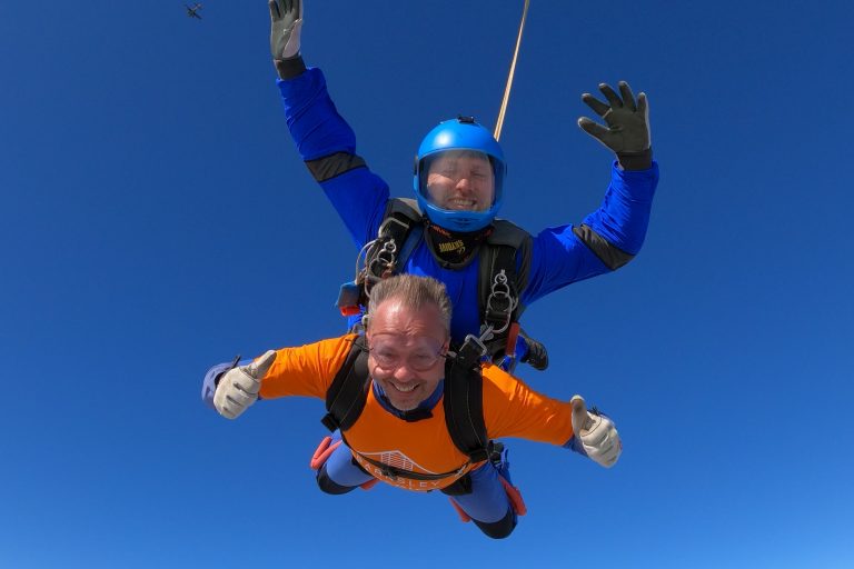 two men on a tandem skydive