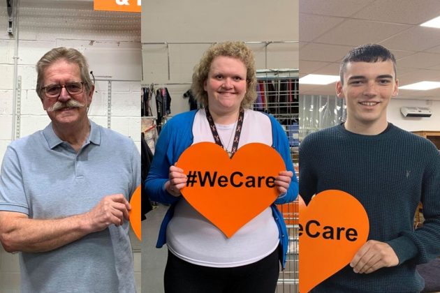 Photo montage of three volunteers at the Barnsley Hospice retail hub