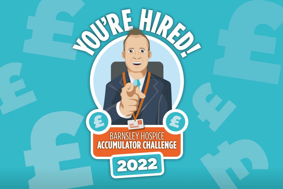Accumulator Challenge website banner. Cartoon man with the words "You're hired" above.