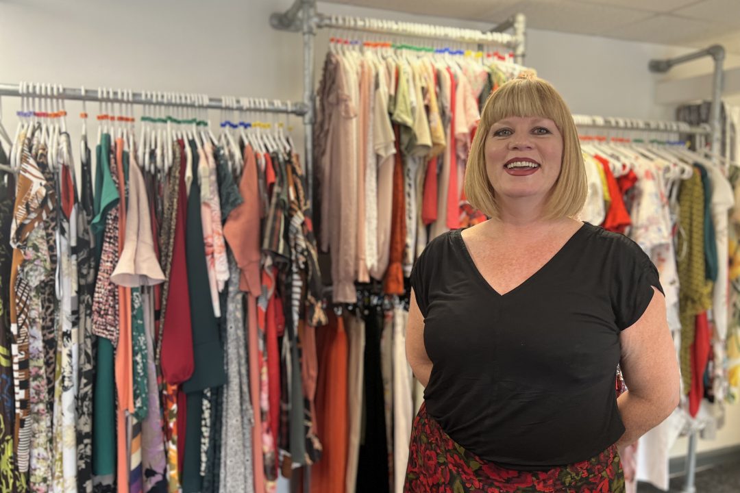 Photo of Vicky Sanderson inside the shop at the Barnsley Hospice retail hub.