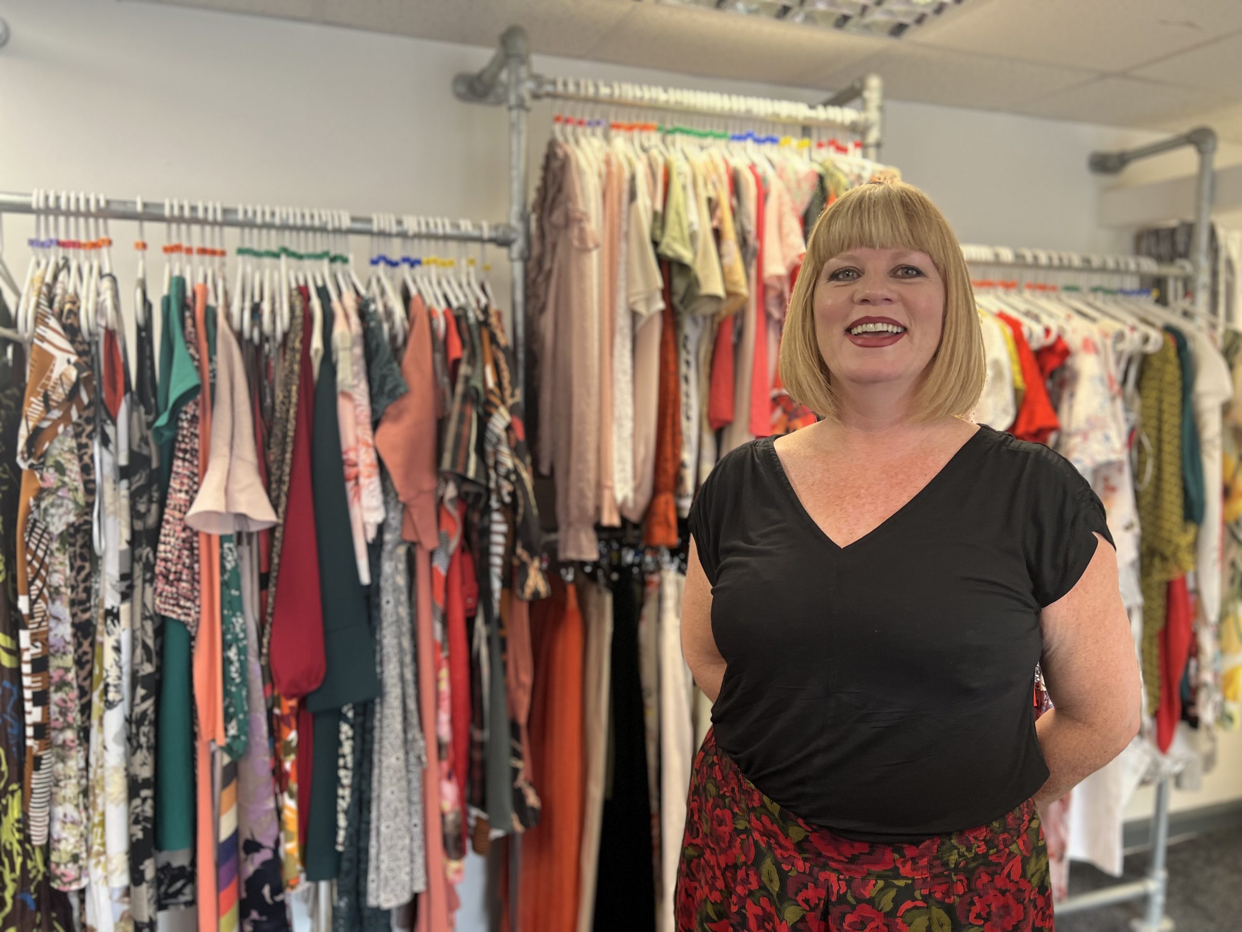 Photo of Vicky Sanderson inside the shop at the Barnsley Hospice retail hub.