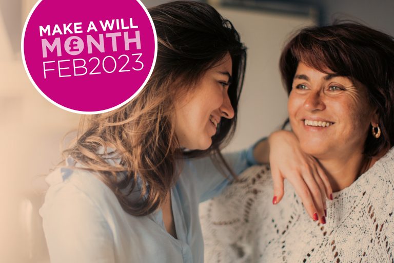 Image of two ladies with the text: Make a Will Month February 2023.