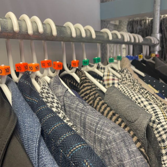 Hanging rack of coats and jackets